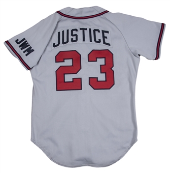 1991 David Justice Game Used Atlanta Braves #23 Road Jersey (Henderson LOA) - 